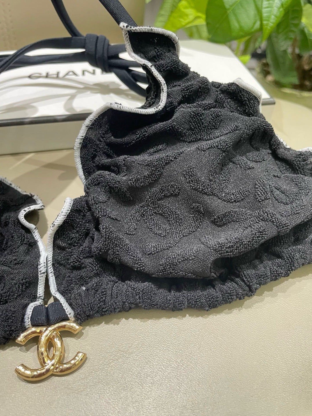 CC Two-piece Bikini Swimsuit Black Cotton 326151