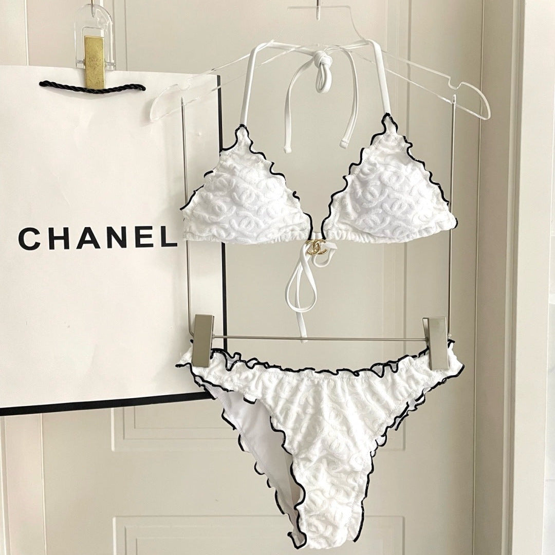 CC Two-piece Bikini Swimsuit White Cotton 326152