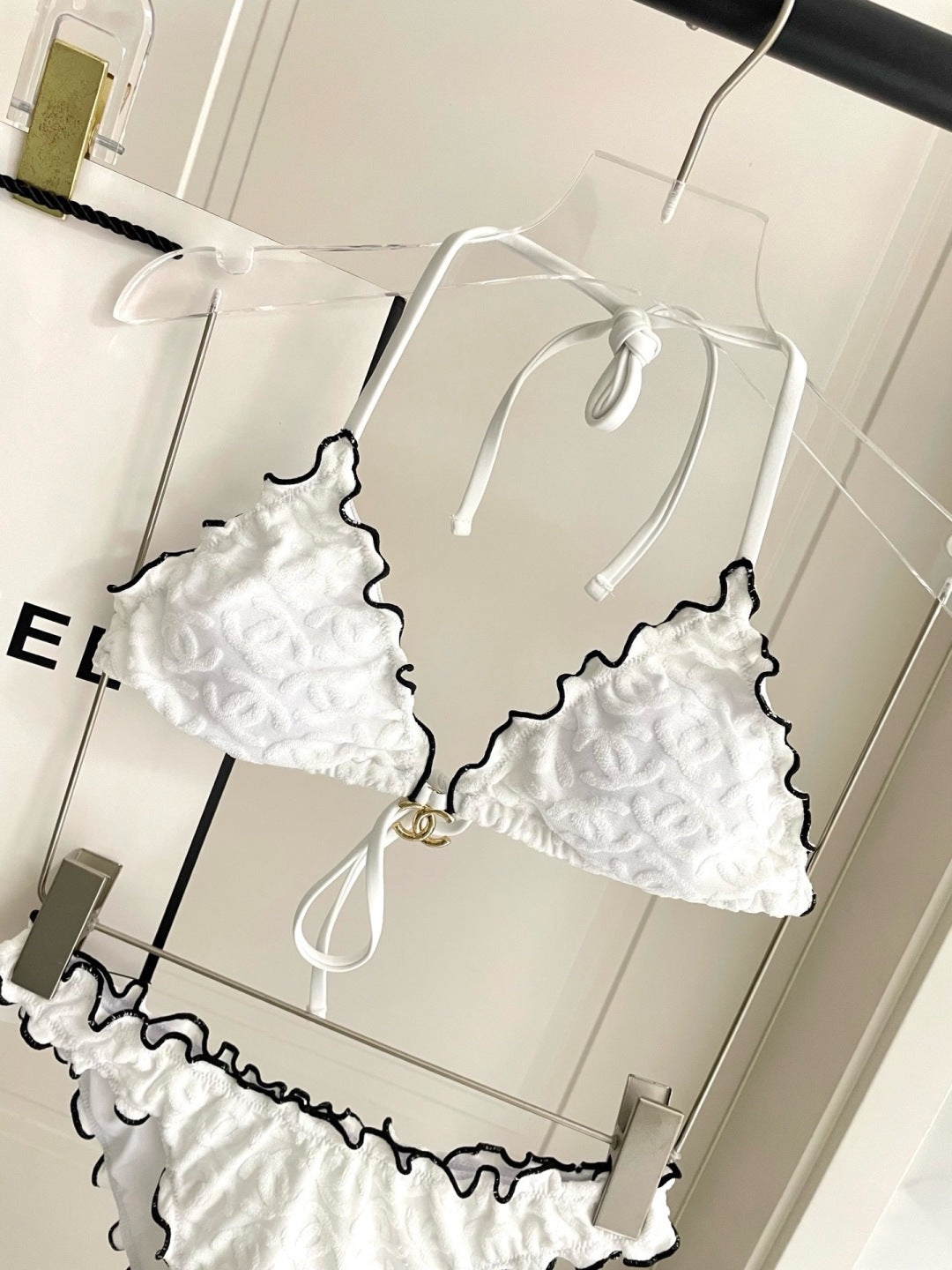 CC Two-piece Bikini Swimsuit White Cotton 326152
