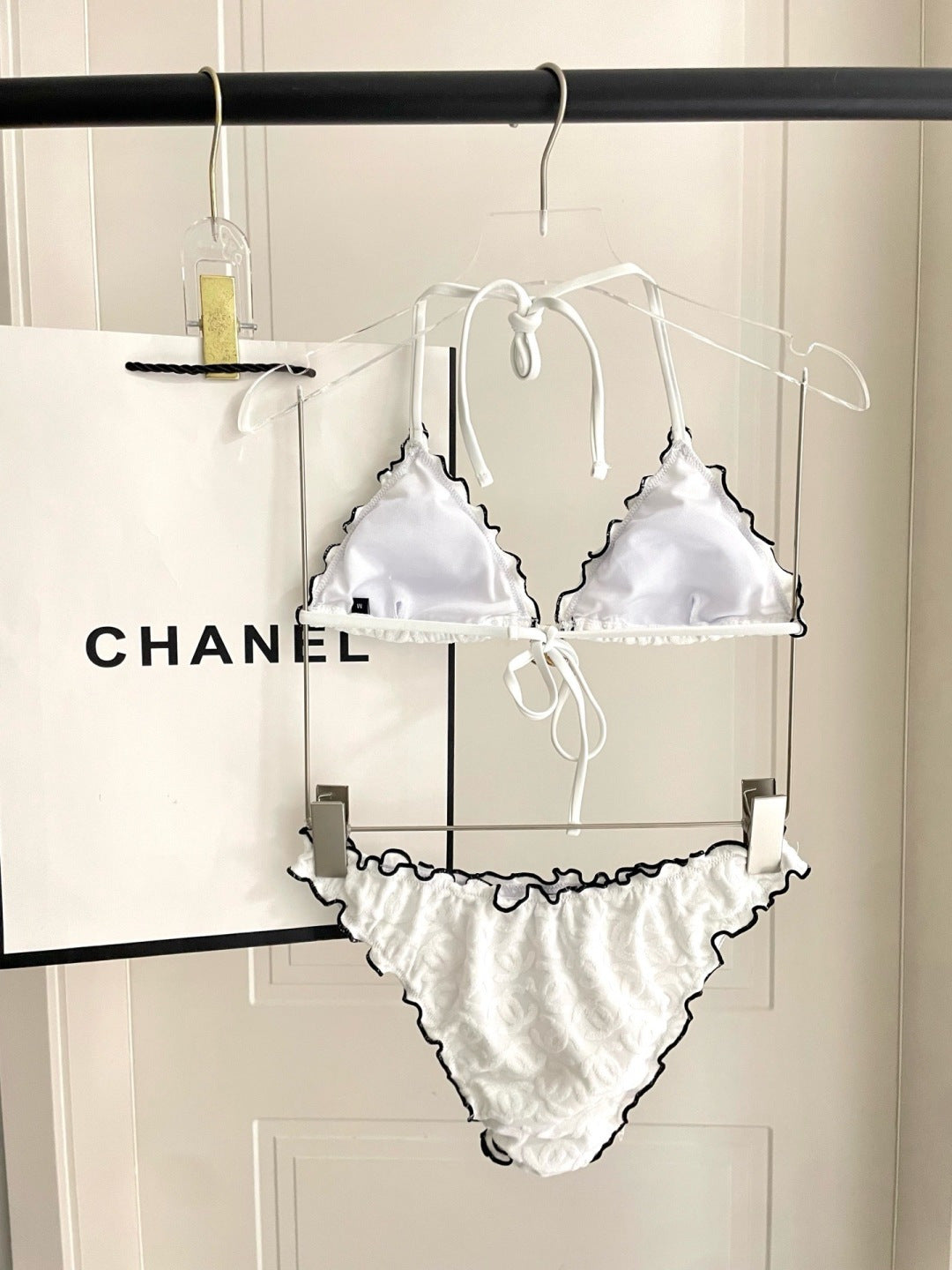 CC Two-piece Bikini Swimsuit White Cotton 326152