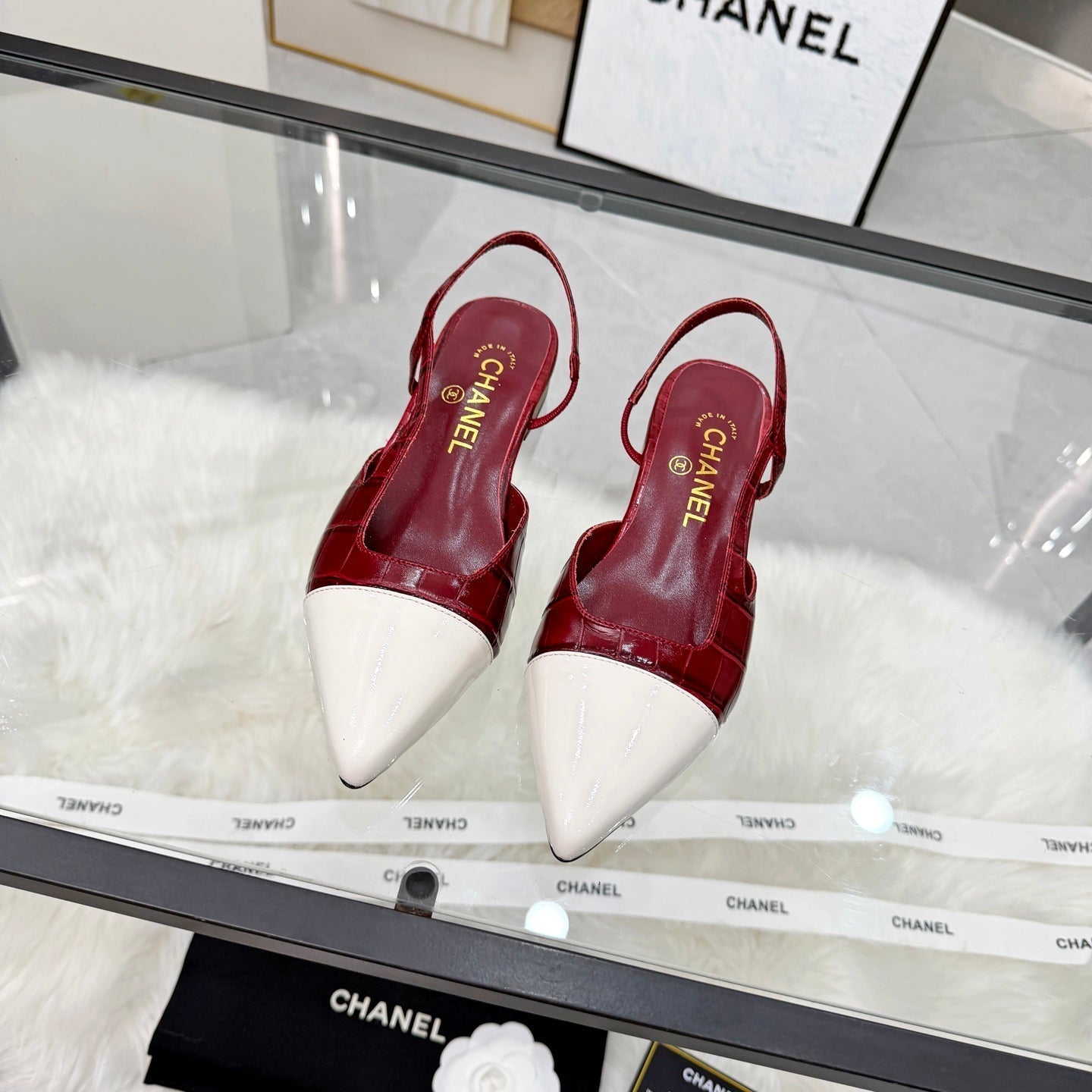 CC Crocodile-Embossed Slingback Flats Burgundy Cowhide Leather 873864