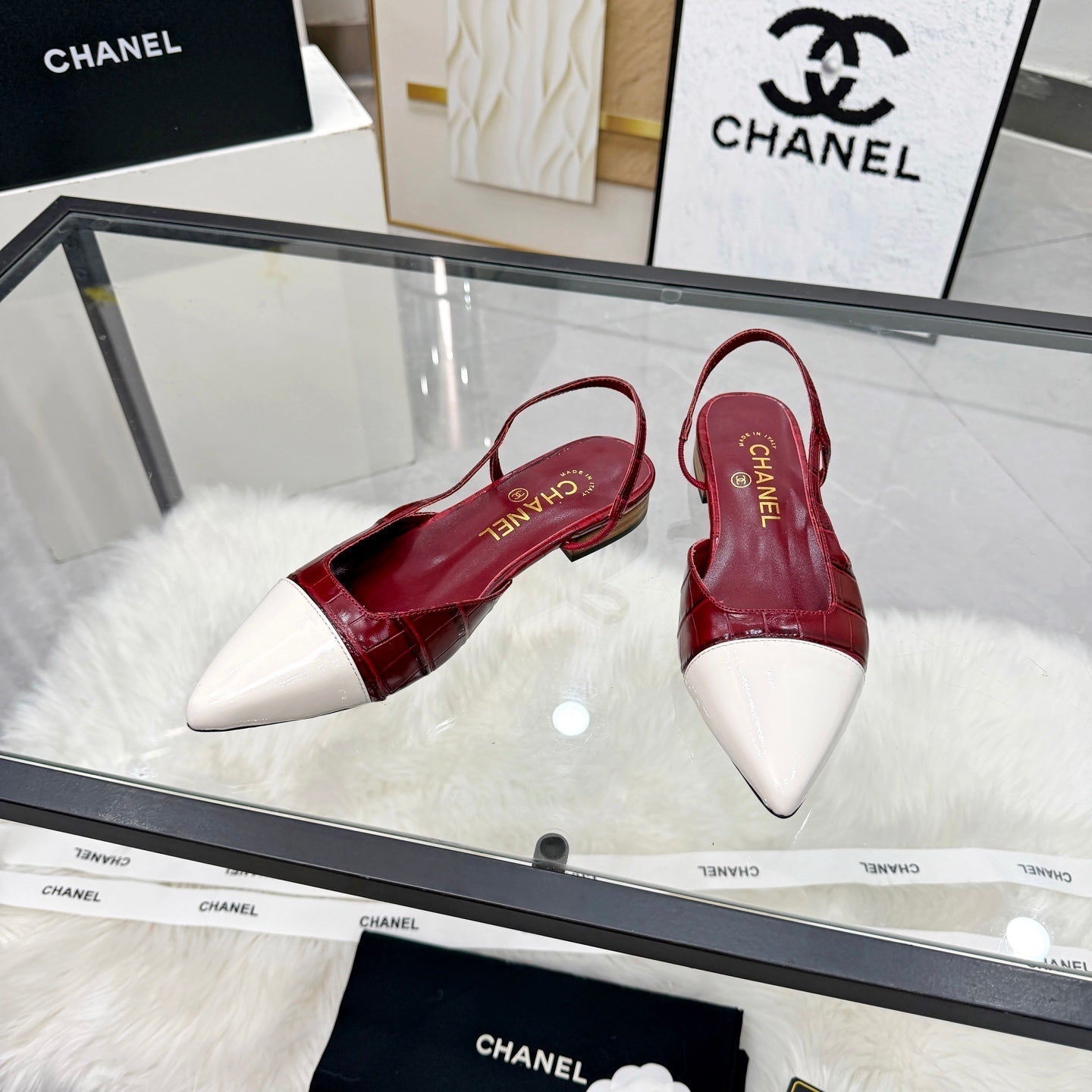 CC Crocodile-Embossed Slingback Flats Burgundy Cowhide Leather 873864