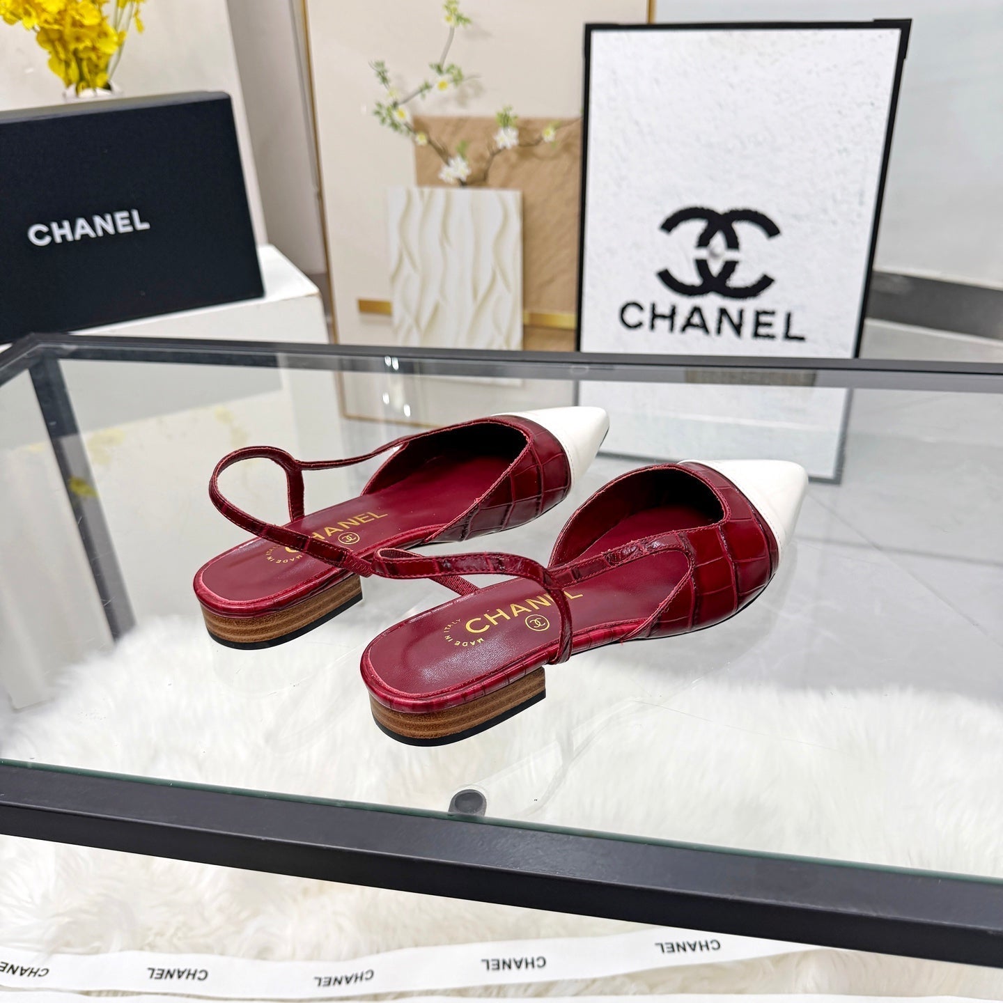 CC Crocodile-Embossed Slingback Flats Burgundy Cowhide Leather 873864