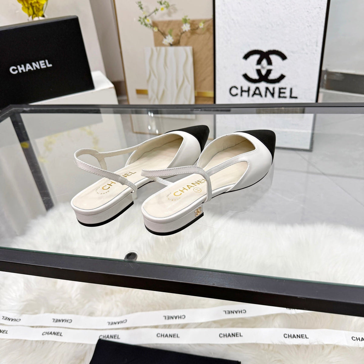 CC Slingback Flats White Cowhide Leather 873862
