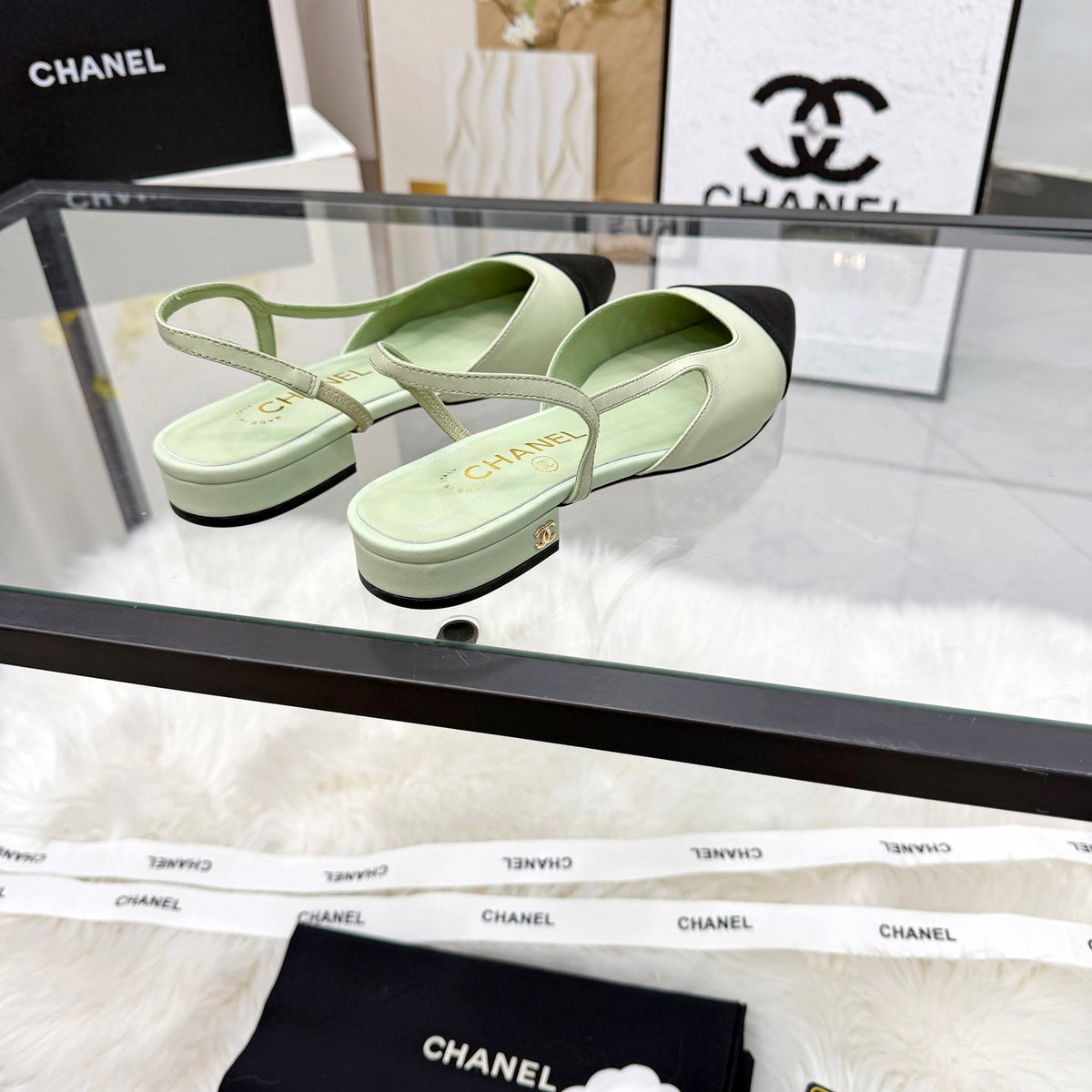 CC Slingback Flats Lime Green Cowhide Leather 873859