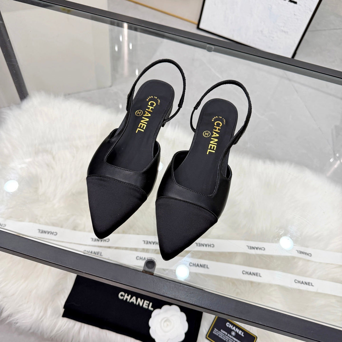 CC Slingback Flats Black Cowhide Leather 873858