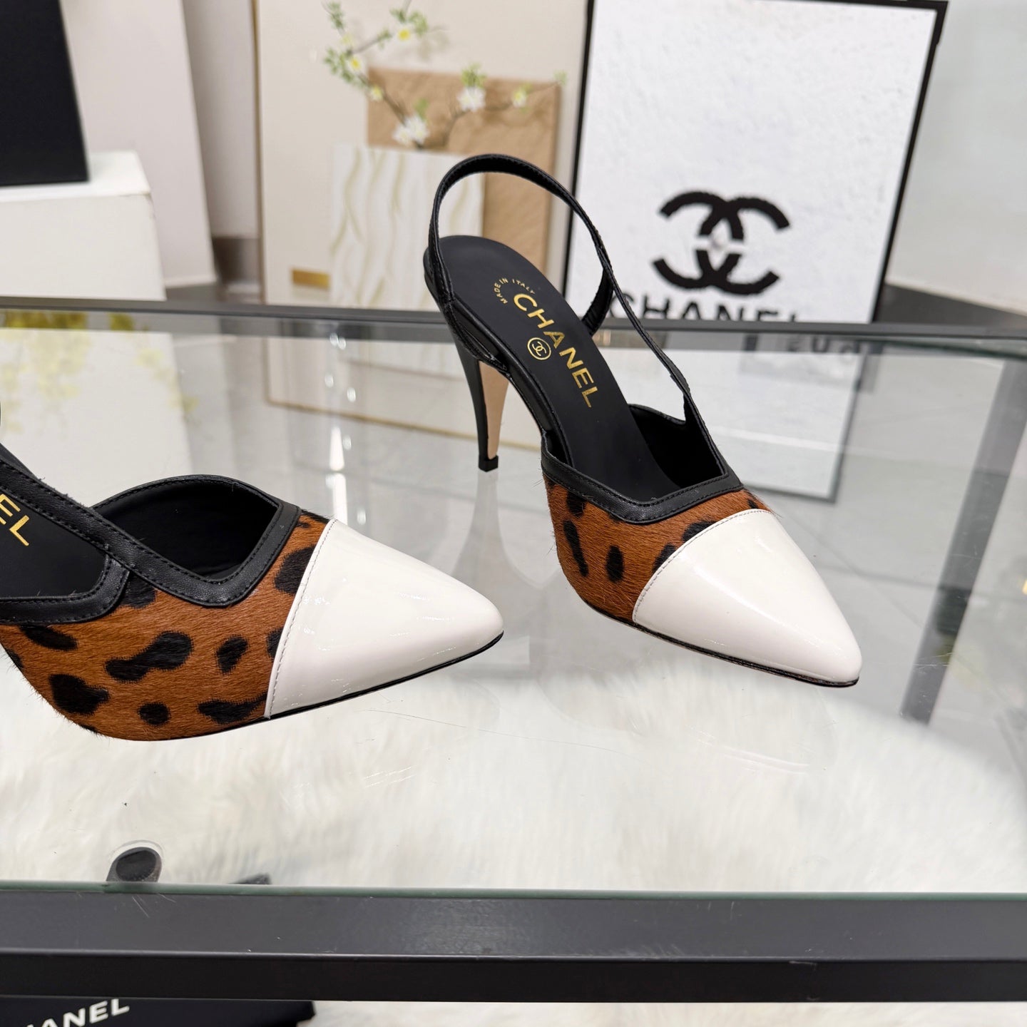 CC Leopard Print Slingback Pumps Brown Pony Hair Leather 872842