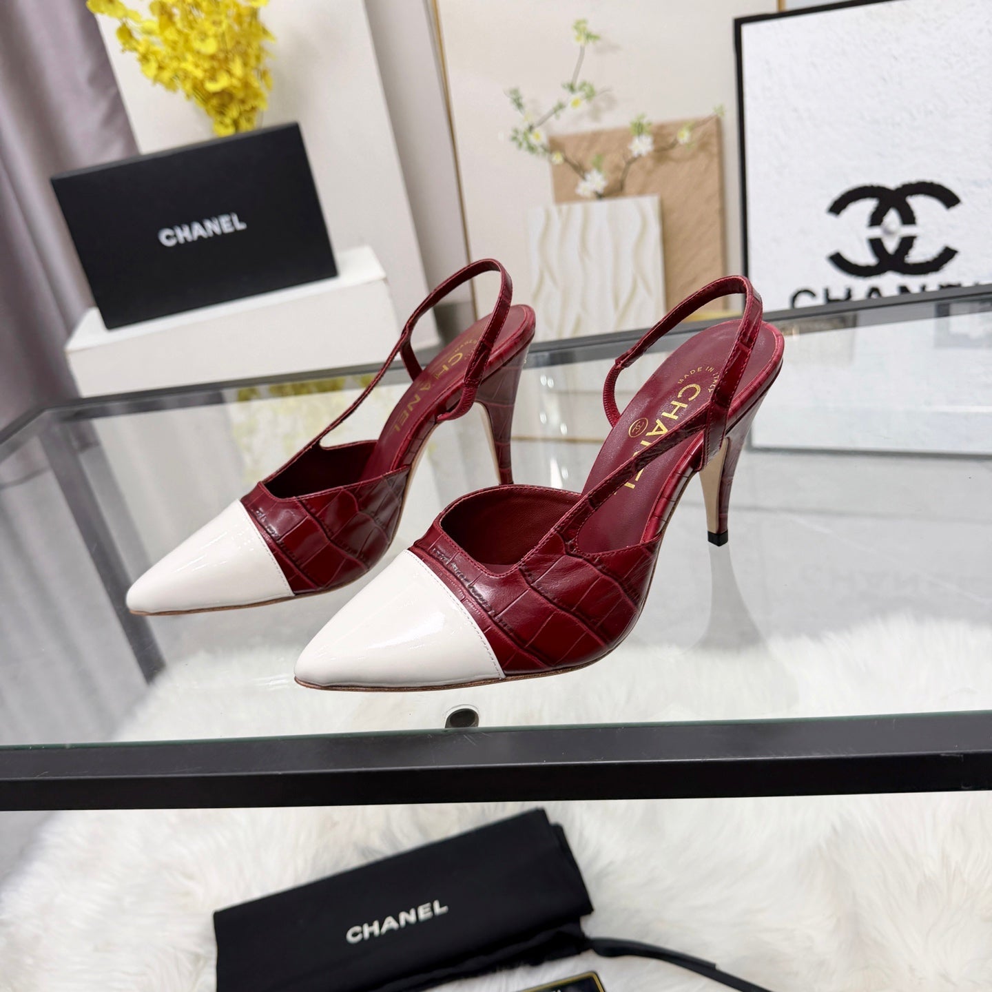 CC Crocodile-Embossed Slingback Pumps Burgundy Cowhide Leather 873843