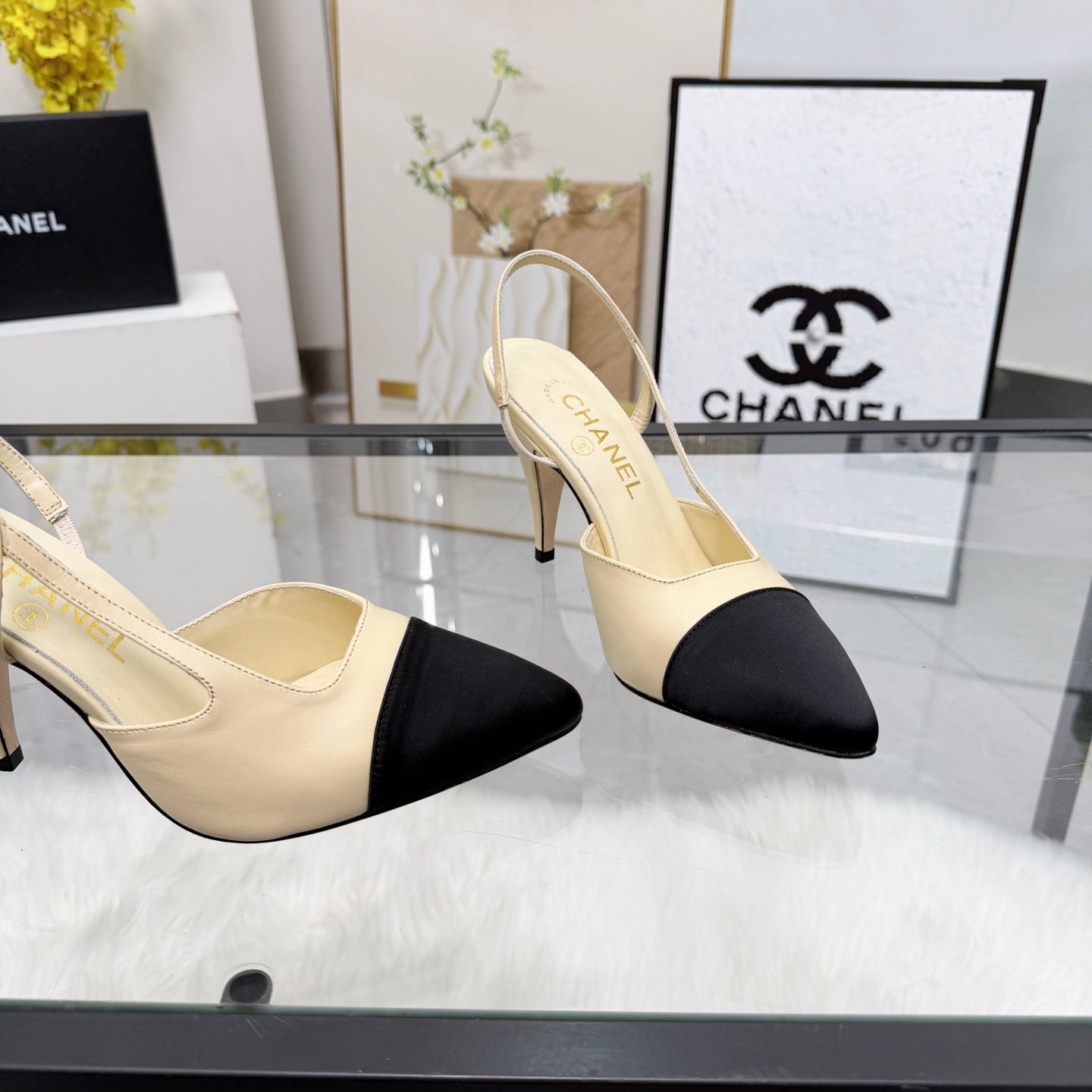 CC Slingback Pumps Beige Cowhide Leather 873845