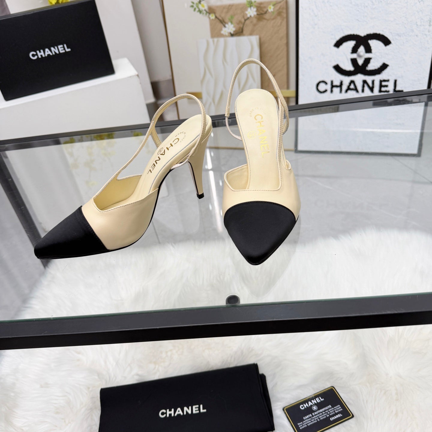 CC Slingback Pumps Beige Cowhide Leather 873845