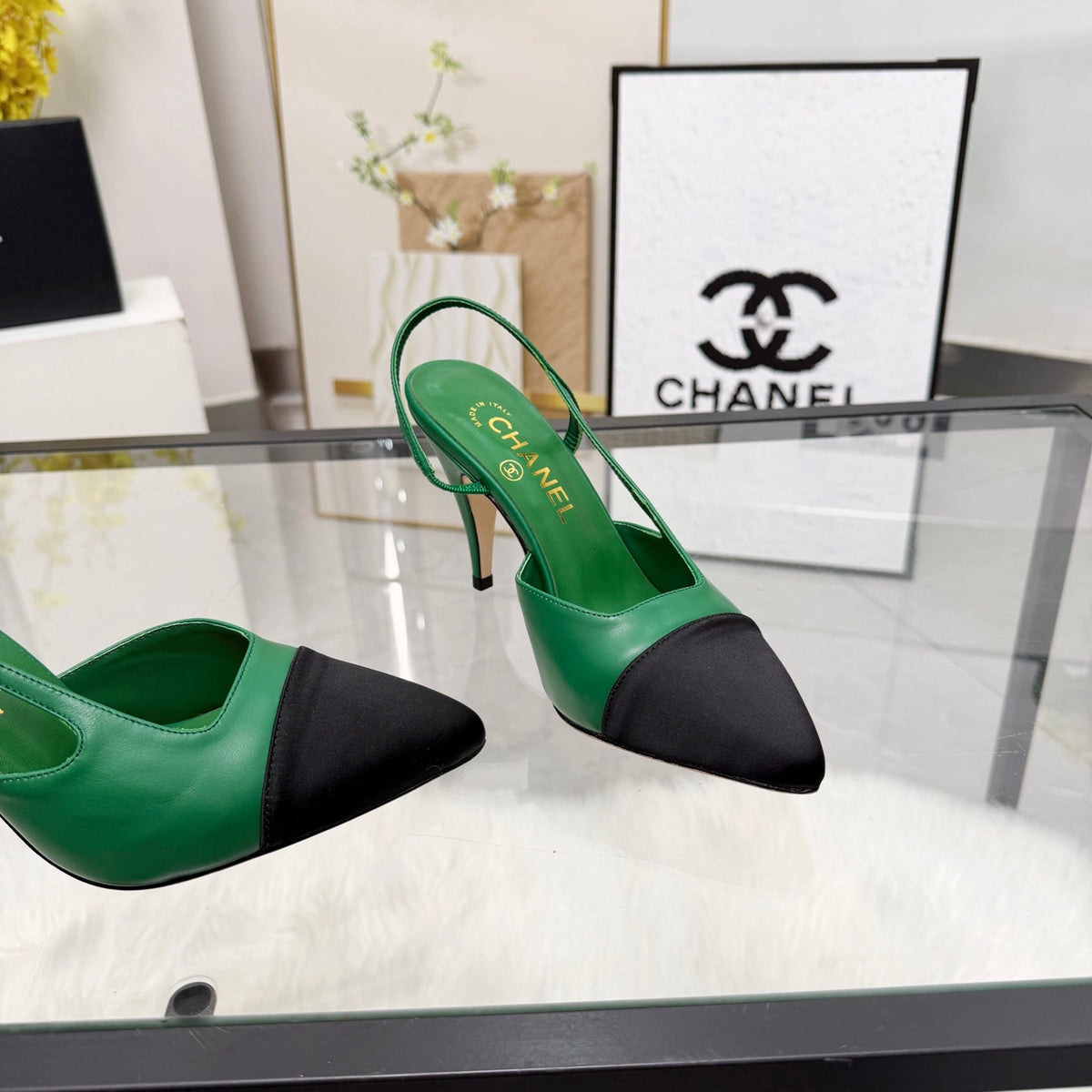 CC Slingback Pumps Green Cowhide Leather 873847