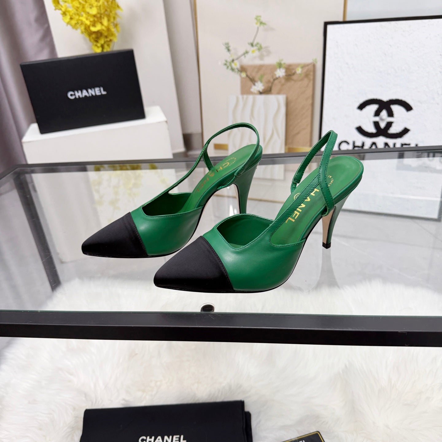 CC Slingback Pumps Green Cowhide Leather 873847