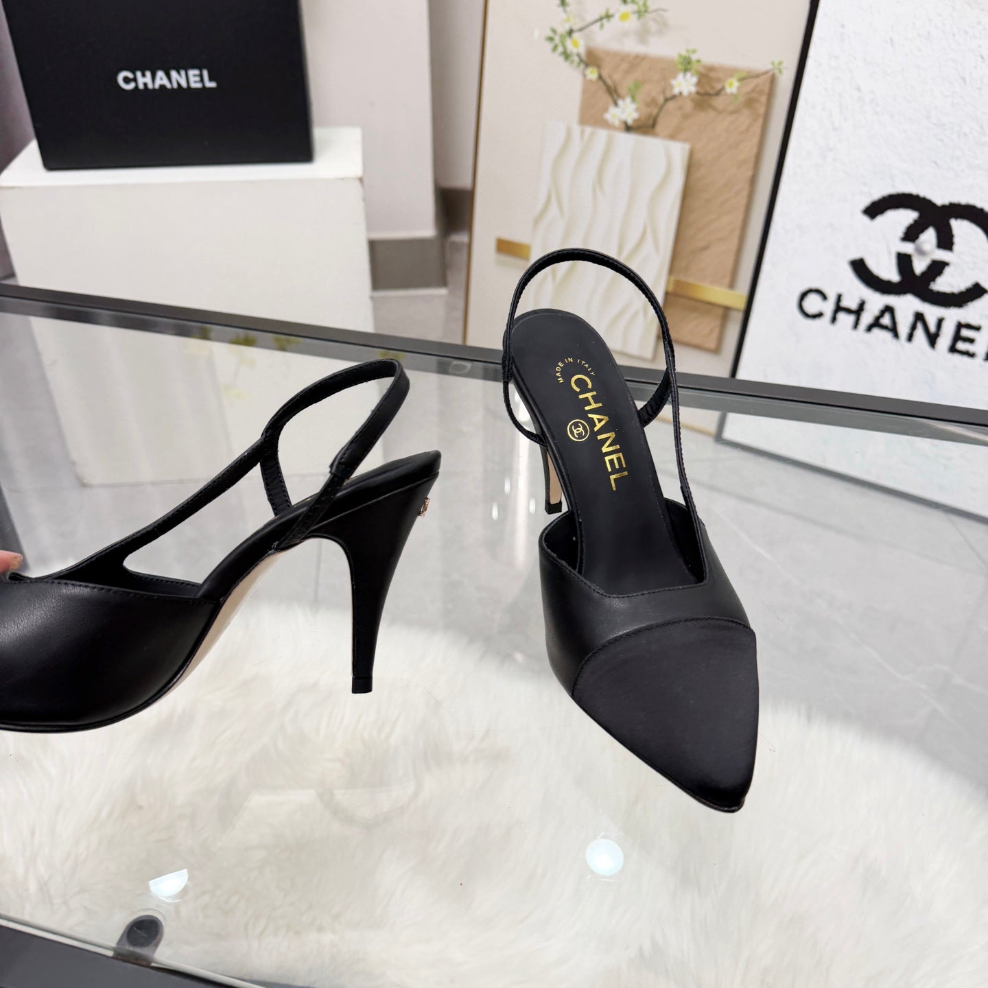 CC Slingback Pumps Black Cowhide Leather 873849