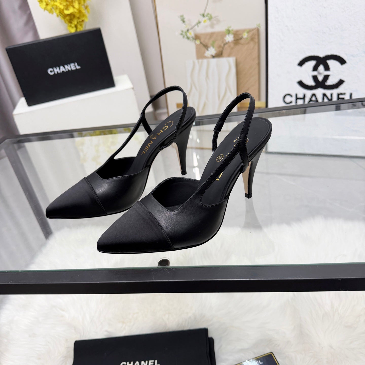 CC Slingback Pumps Black Cowhide Leather 873849