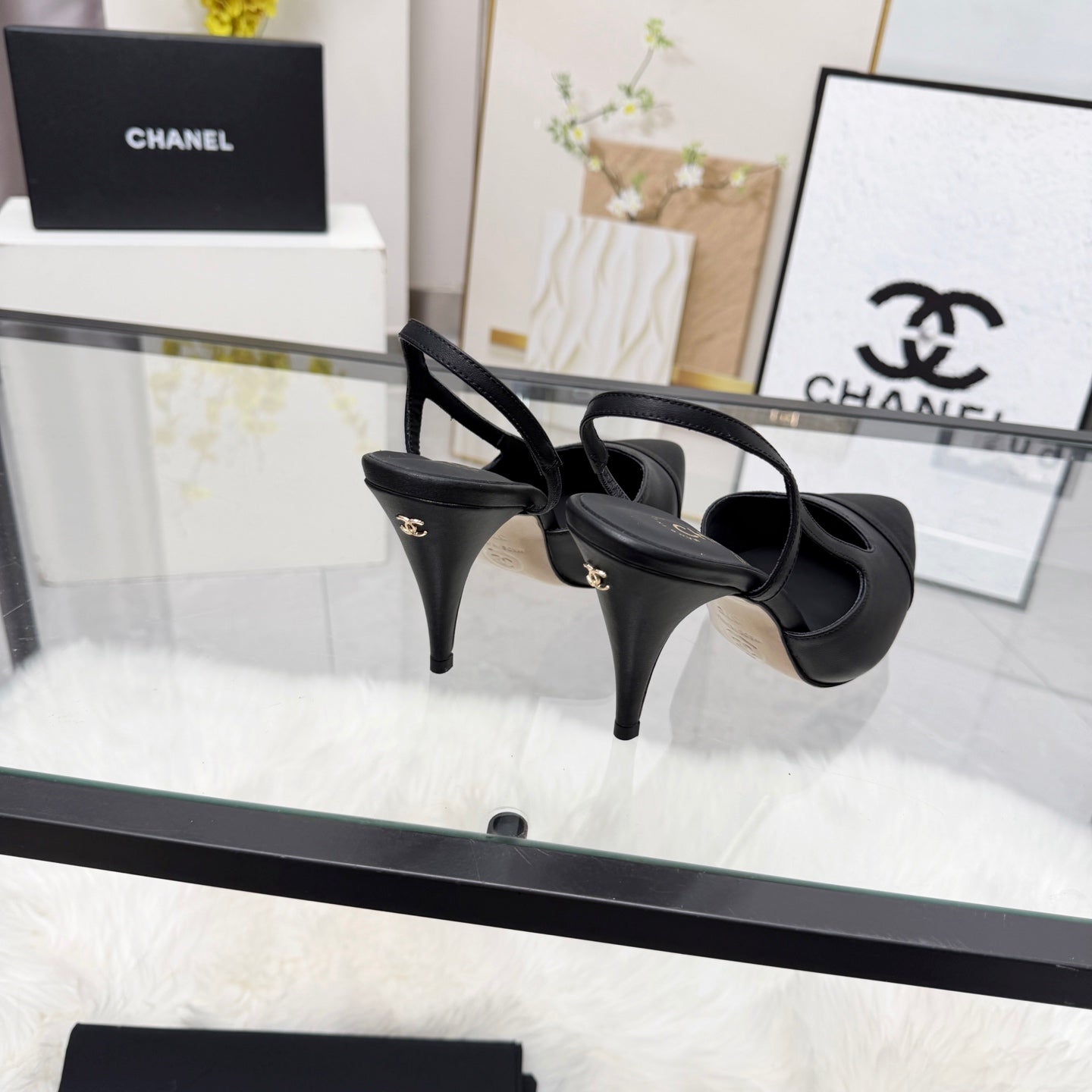 CC Slingback Pumps Black Cowhide Leather 873849