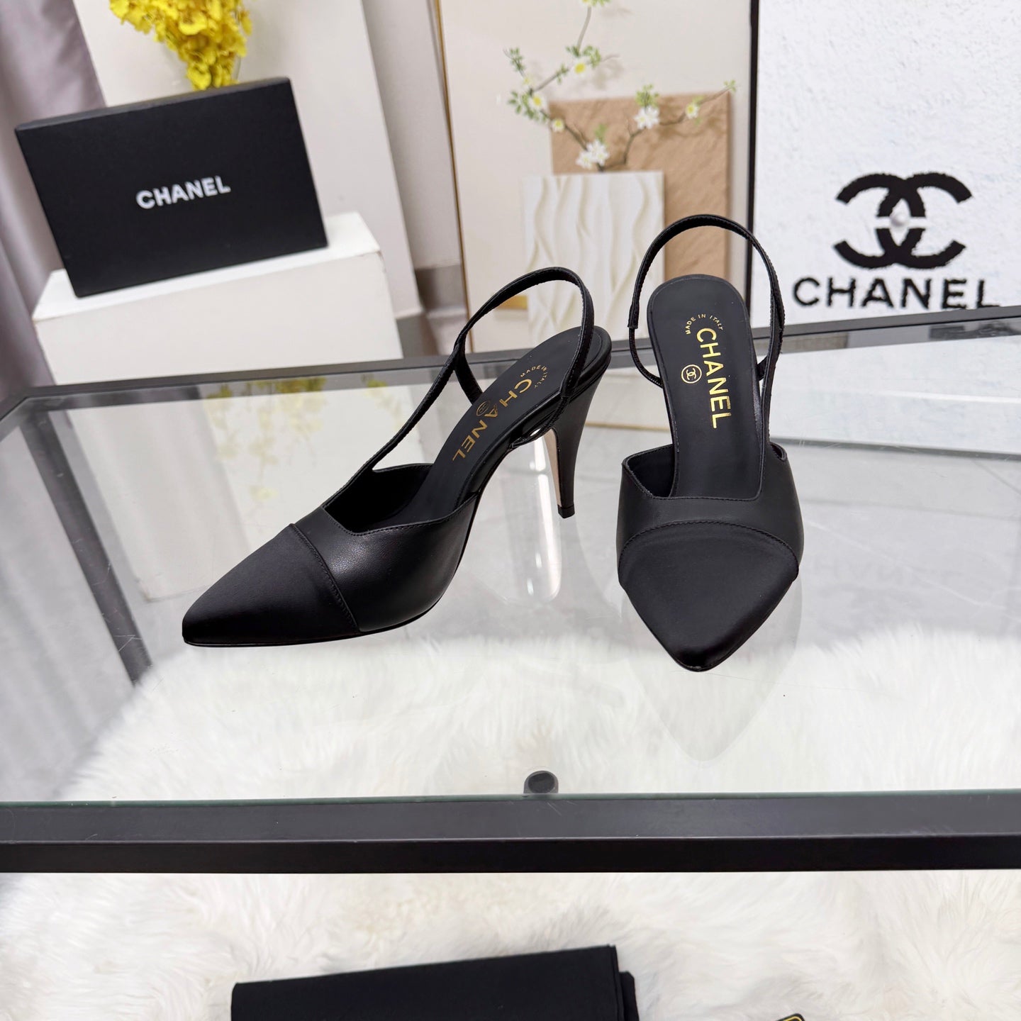 CC Slingback Pumps Black Cowhide Leather 873849