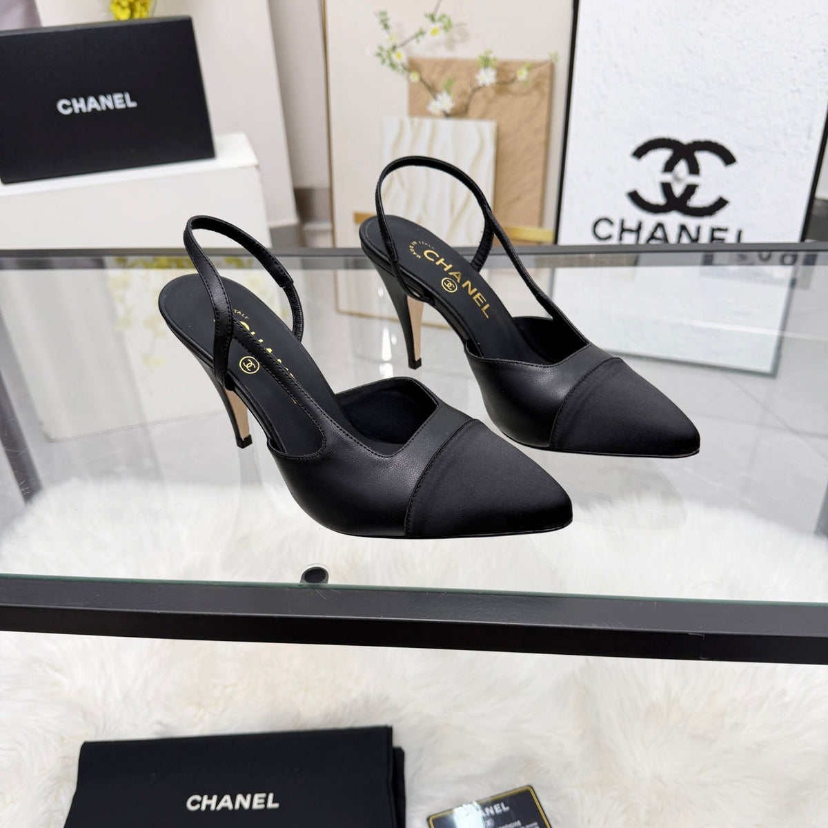 CC Slingback Pumps Black Cowhide Leather 873849
