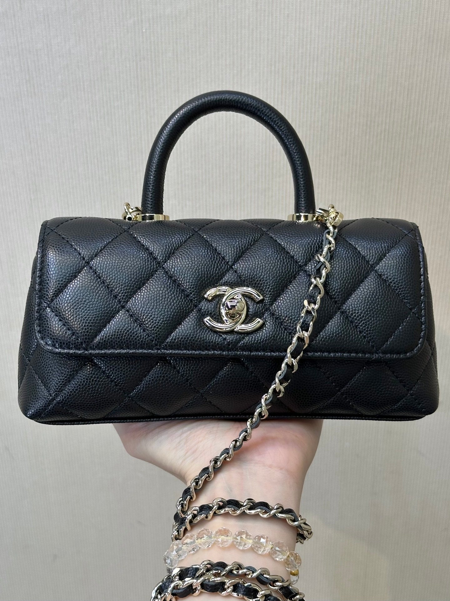CC Coco Handle Bag 21cm Grained Calfskin Leather