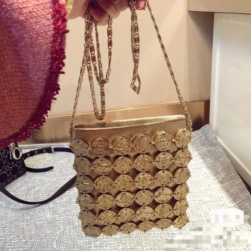 CC Paris-Greece Medallion Crossbody Bag 19 Gold Lambskin Leather