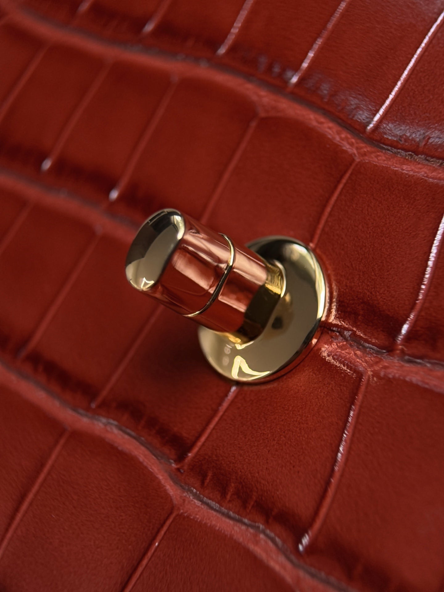 CC Mini Flap Bag with Top Handle Red Crocodile Embossed Calfskin