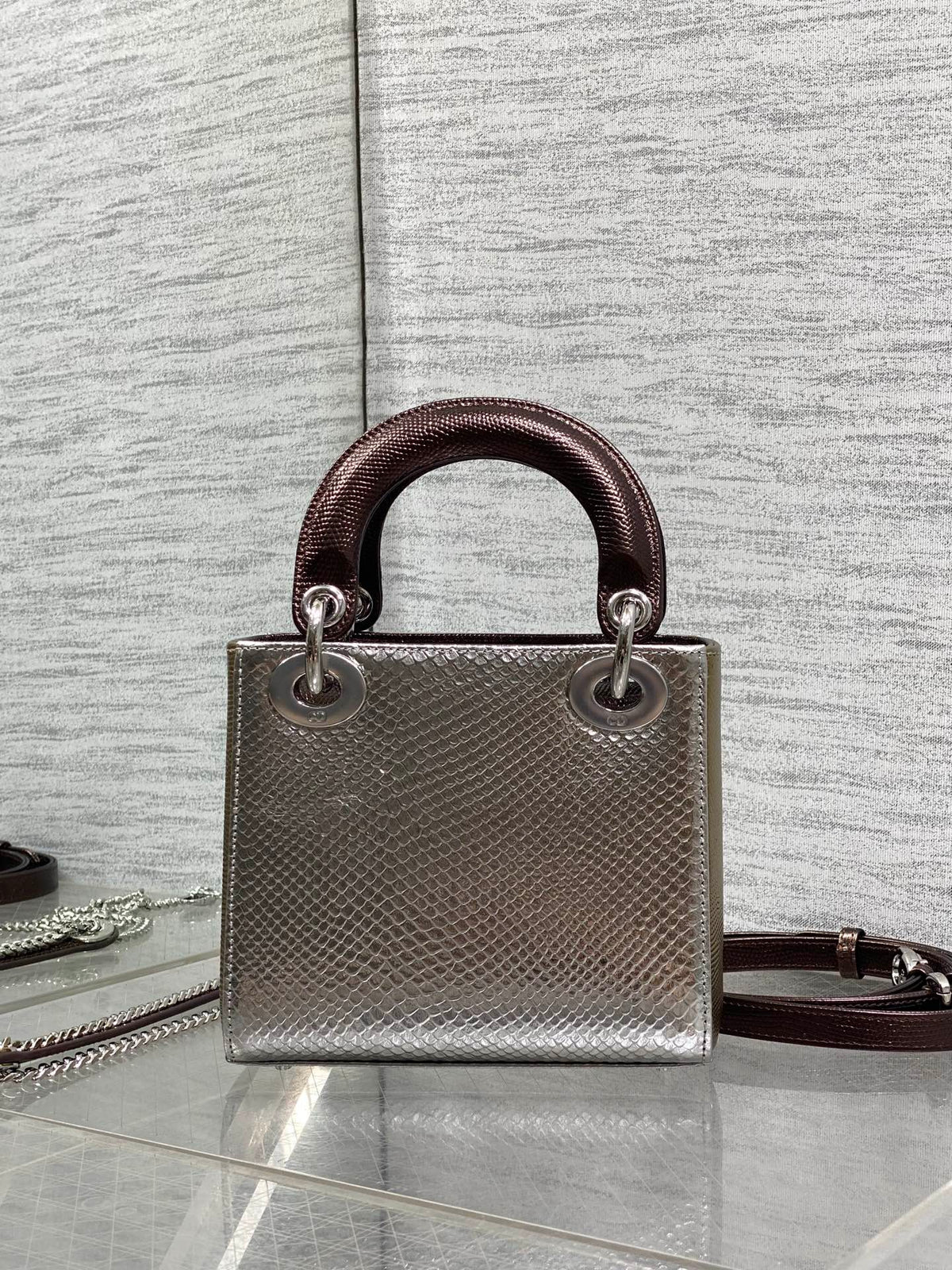 CD Mini Lady Dior Bag 17cm Metallic Bronze Snakeskin Leather SHW 160001