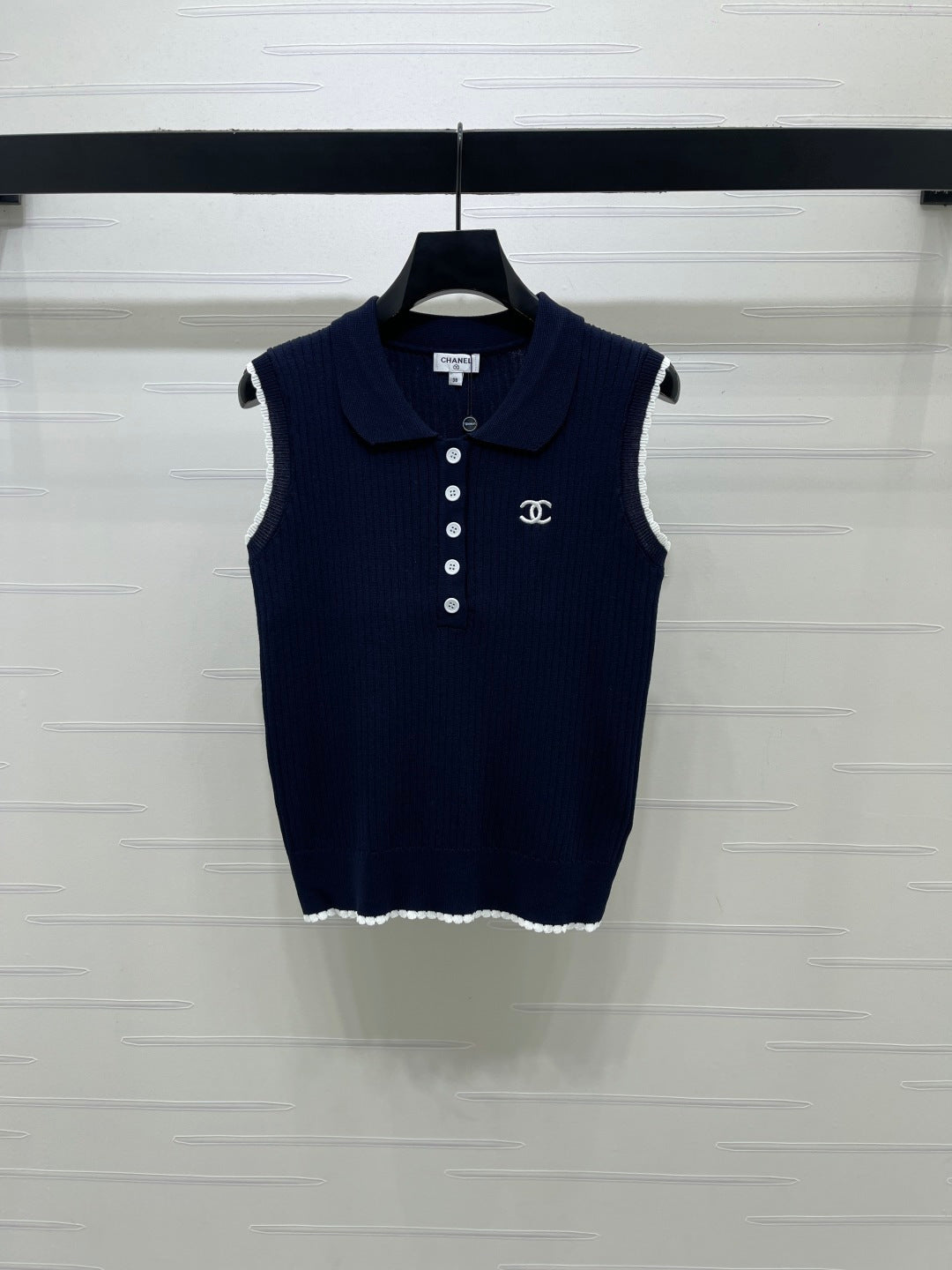 CC Sleeveless Polo Knit Top Wool 406473