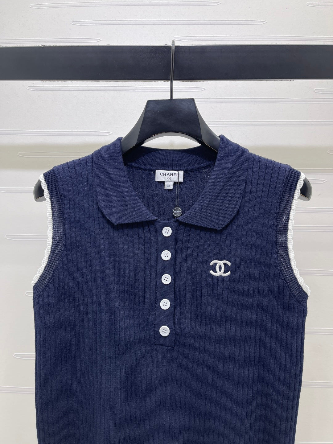 CC Sleeveless Polo Knit Top Wool 406473
