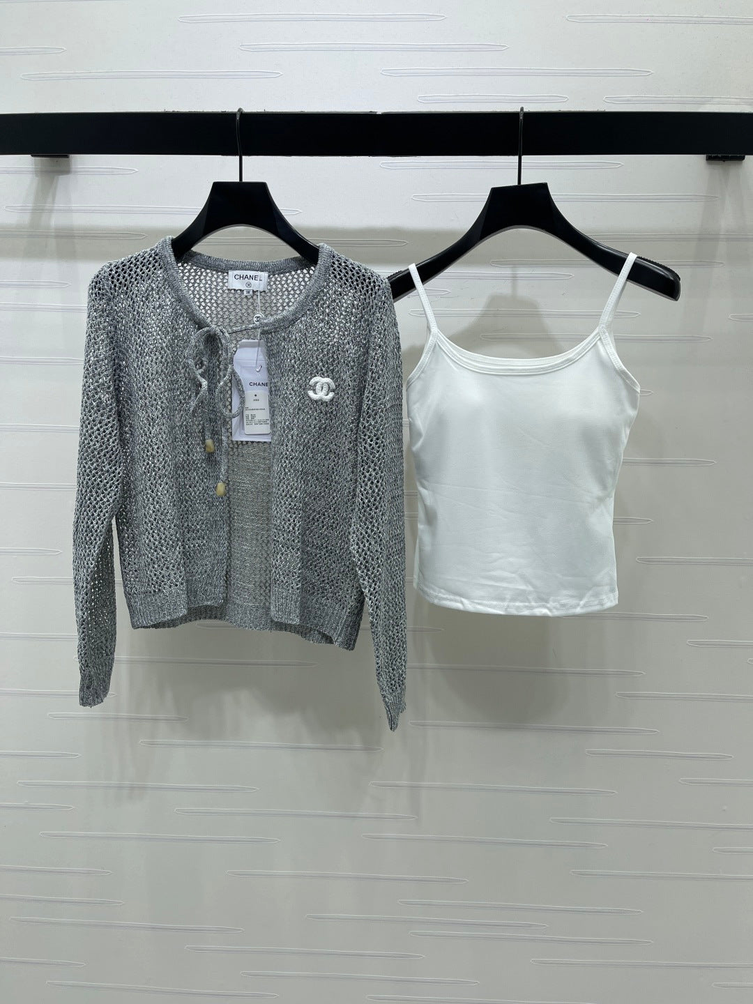 CC Crochet Cardigan & Tank Top Set White Wool 406413