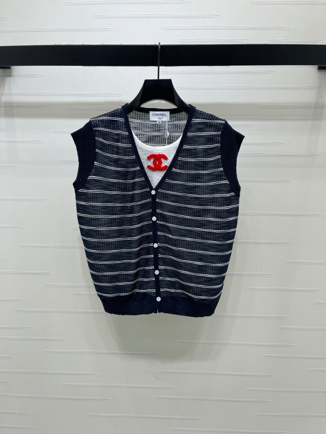 CC Striped V-Neck Knit Vest Wool 406419