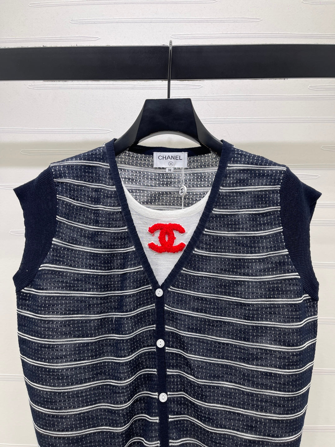 CC Striped V-Neck Knit Vest Wool 406419