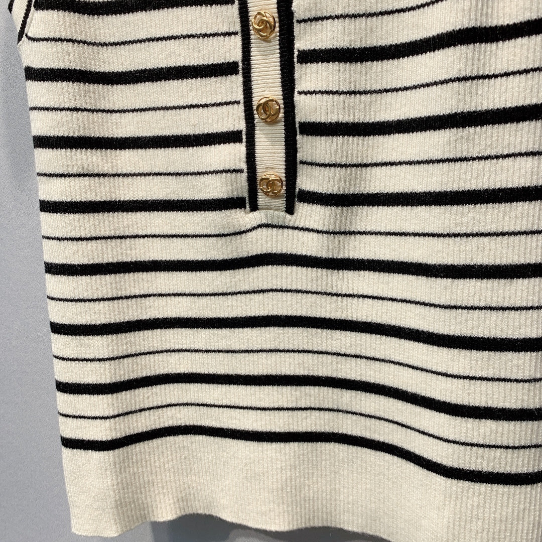 CC Striped Ribbed Knit Tank Top White Black Silk 411316