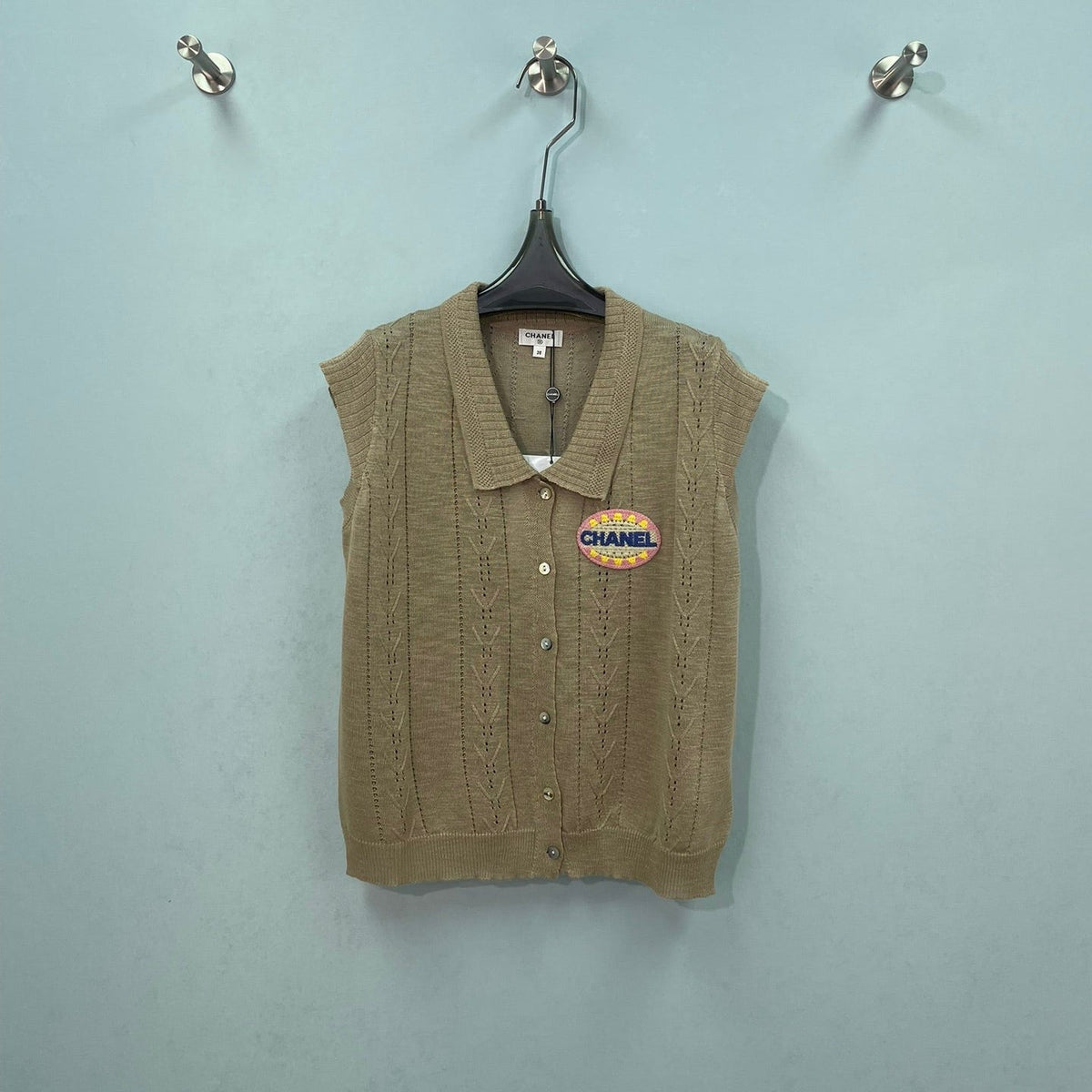 CC Embroidered Knit Vest Beige Wool 753383