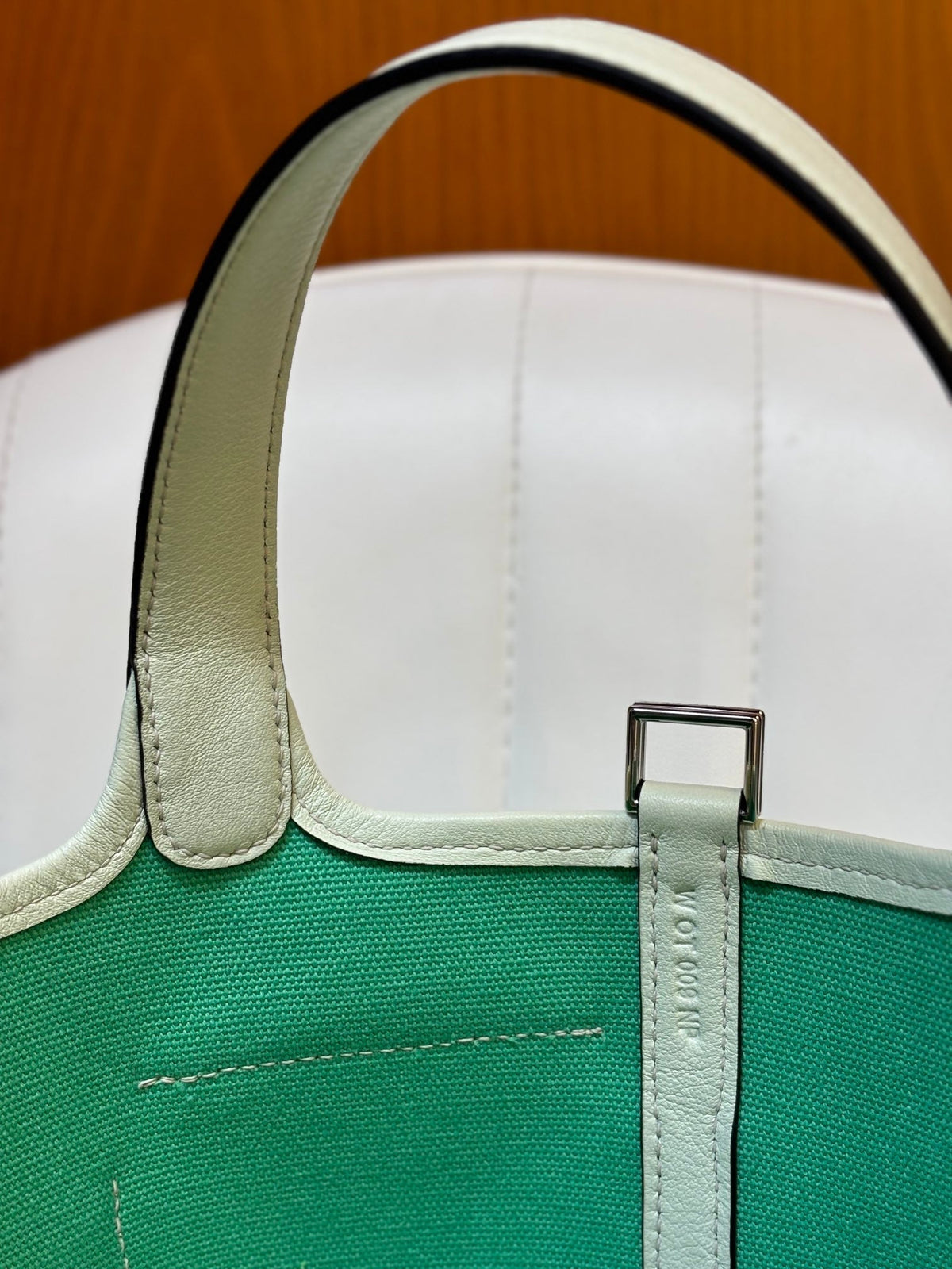 HM Picotin Lock 18CM Pocket Handbag Mint Green Ivory Swift Canvas