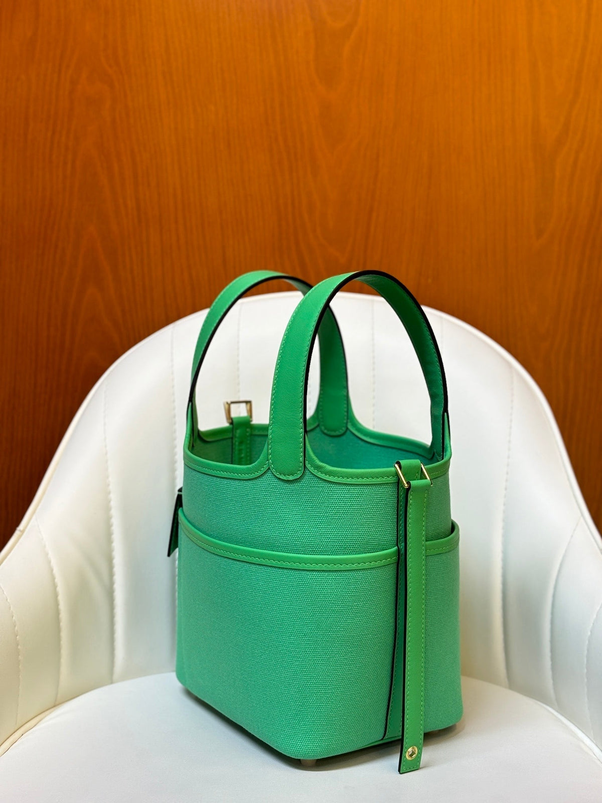 HM Picotin Lock 18CM Pocket Handbag Green Swift Canvas