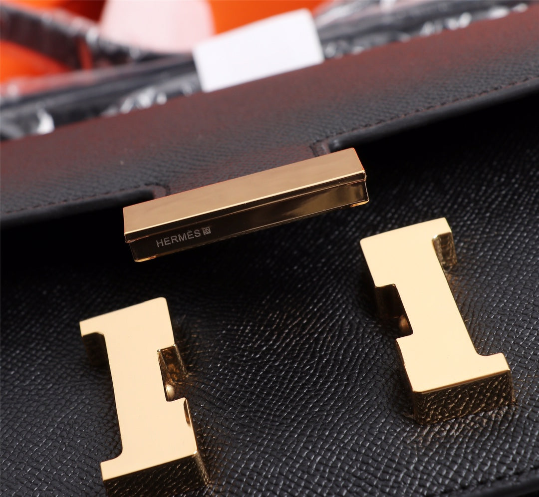 HM CONSTANCE BAGS 19 BLACK EPSOM GOLD HARDWARE