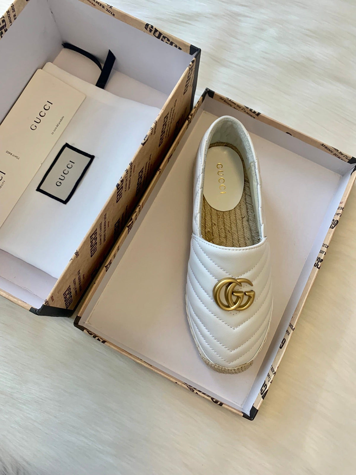 Gucci 2025 Espadrilles White Gold Lambskin 564662