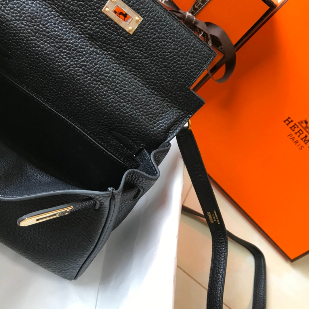 HM Mini Kelly 20cm Black Togo Leather Gold Hardware