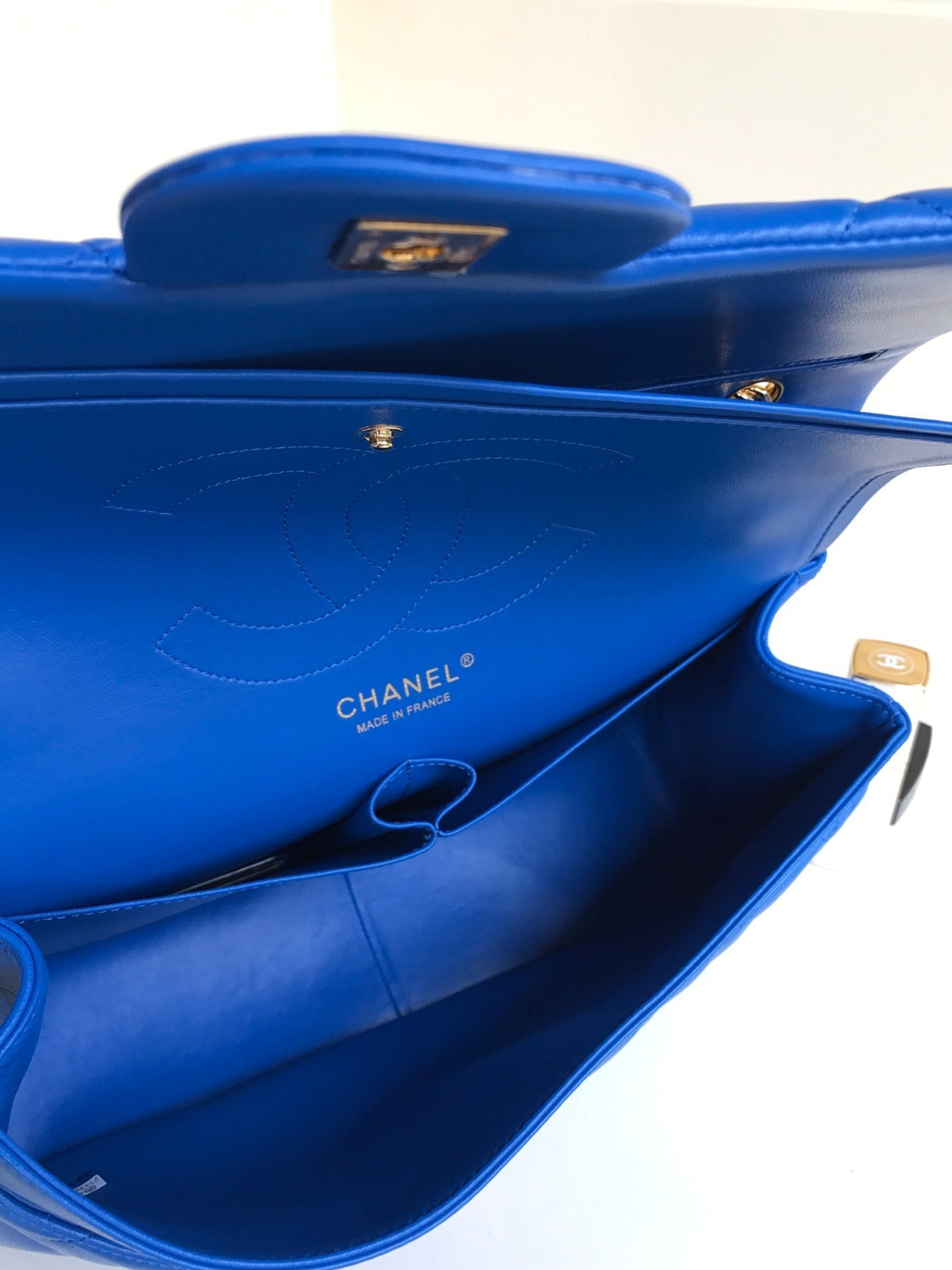 flap bag jumbo 30 blue lambskin gold hardware