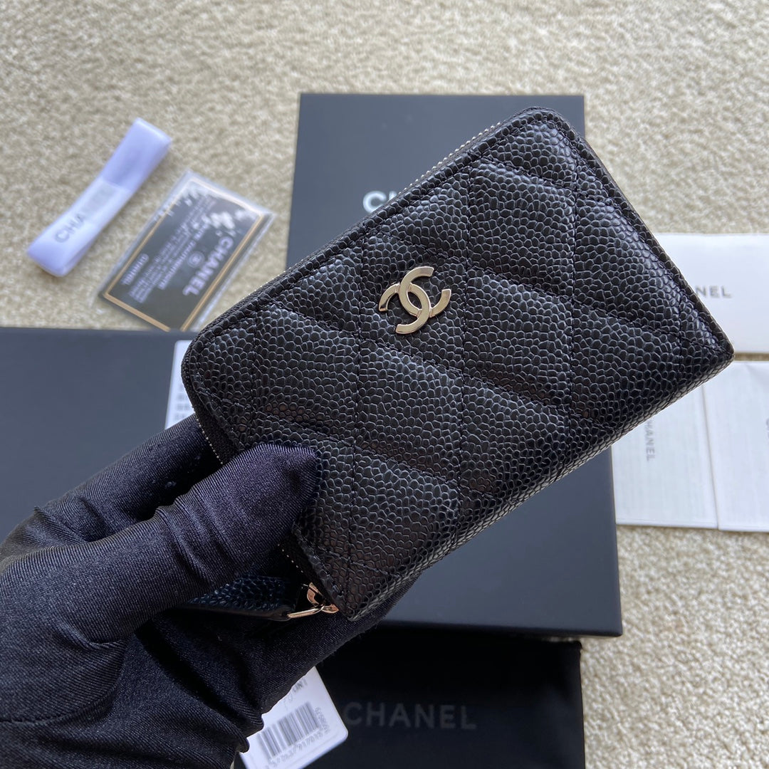 CC Classic Zipper Card Holder Black Caviar Sliver Steel 229630