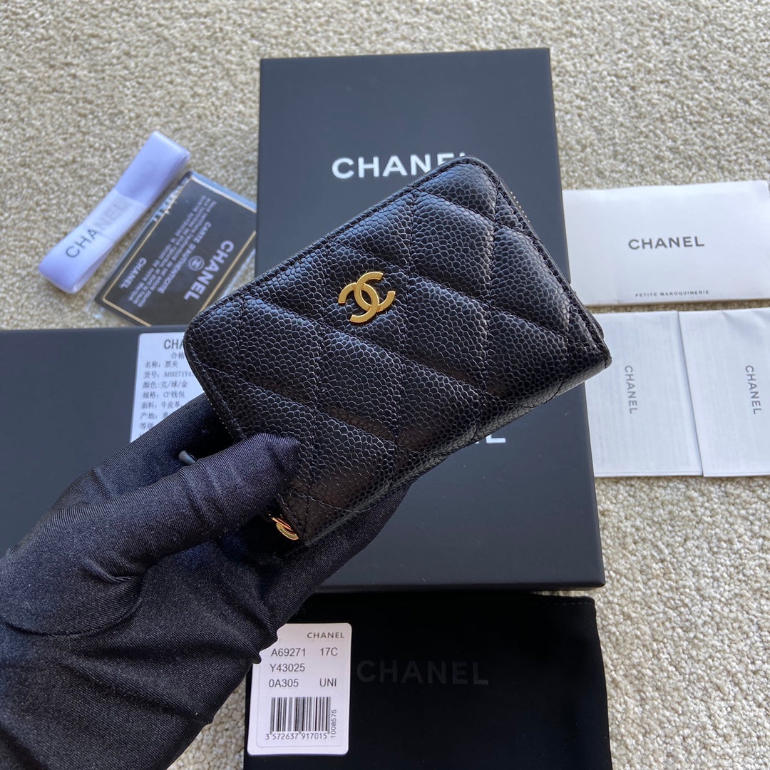 CC Classic Zipper Card Holder Black Caviar GHW 156535