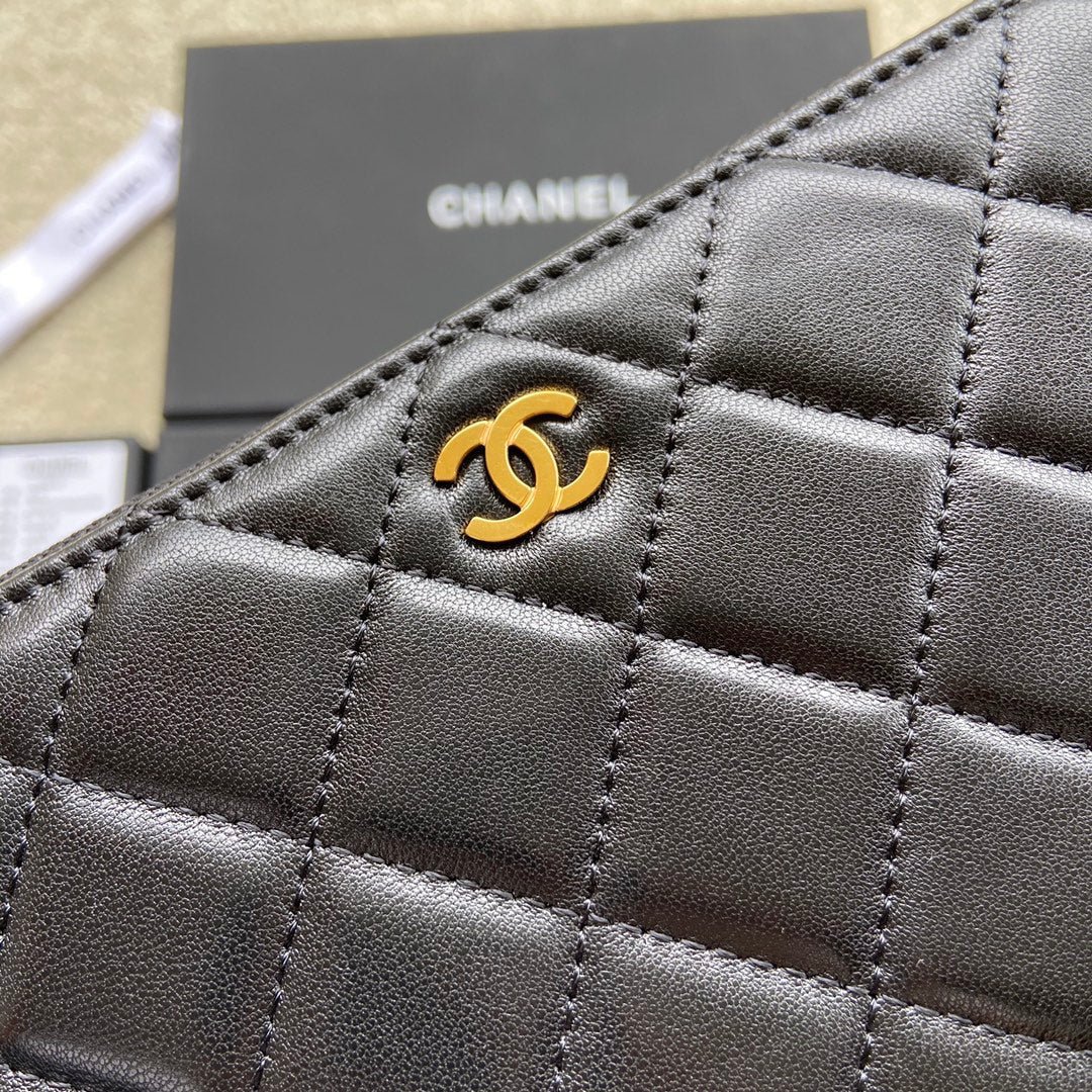 CC A50097 Classic Zipper Wallet Black Lambskin GHW 229662