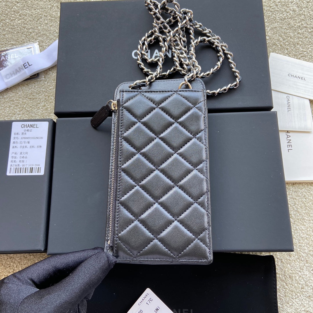 CC Compact Double Pouch Black Sheepskin Silver Steel 229645