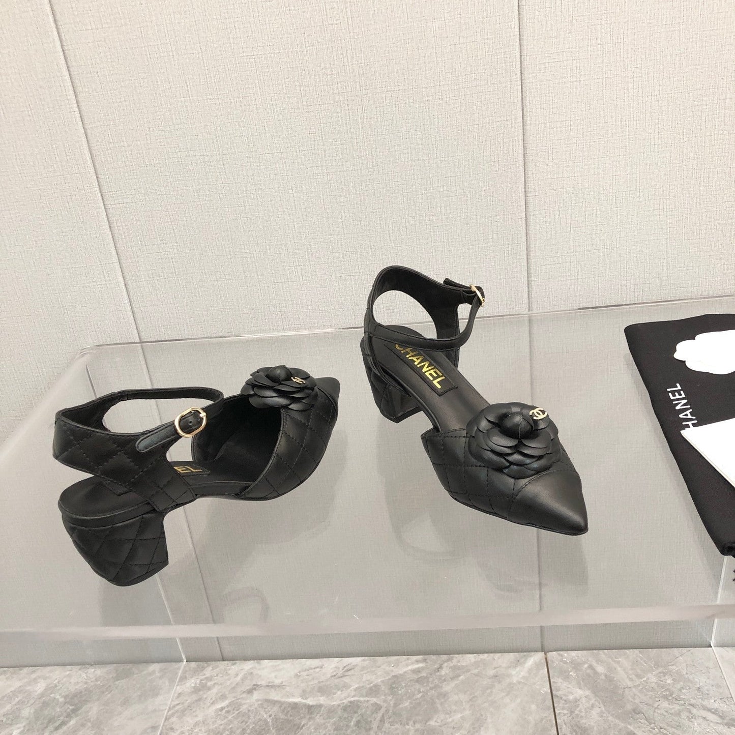 CC 25C 5CM Slingback Flats Black Leather 213242