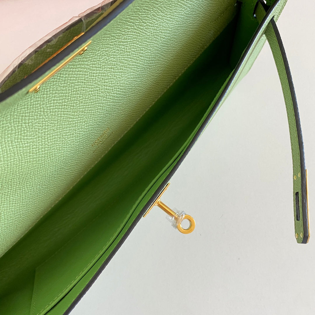 HM Kelly Cut 31 Olive Green Epsom Leather Gold Hardware 229045