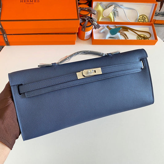 HM Kelly Cut 31 Night Blue Epsom Leather Silver Hardware 229048