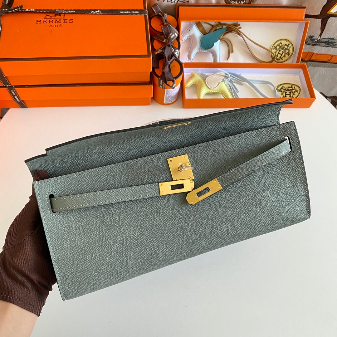HM Kelly Cut 31 Ash Grey Epsom Leather Gold Hardware 229038
