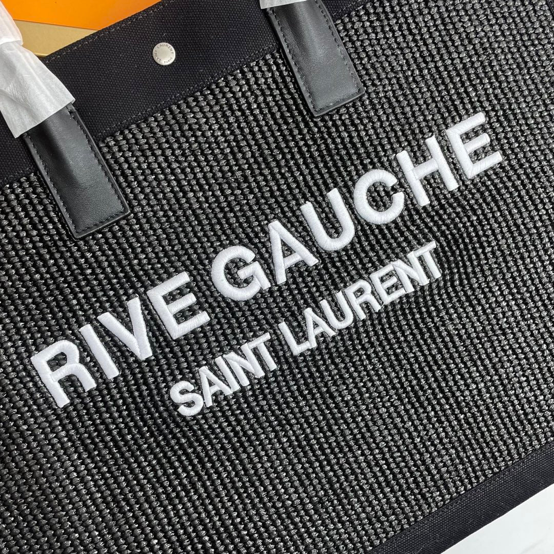 Rive Gauche Tote Black Canvas Leather Trim 286018