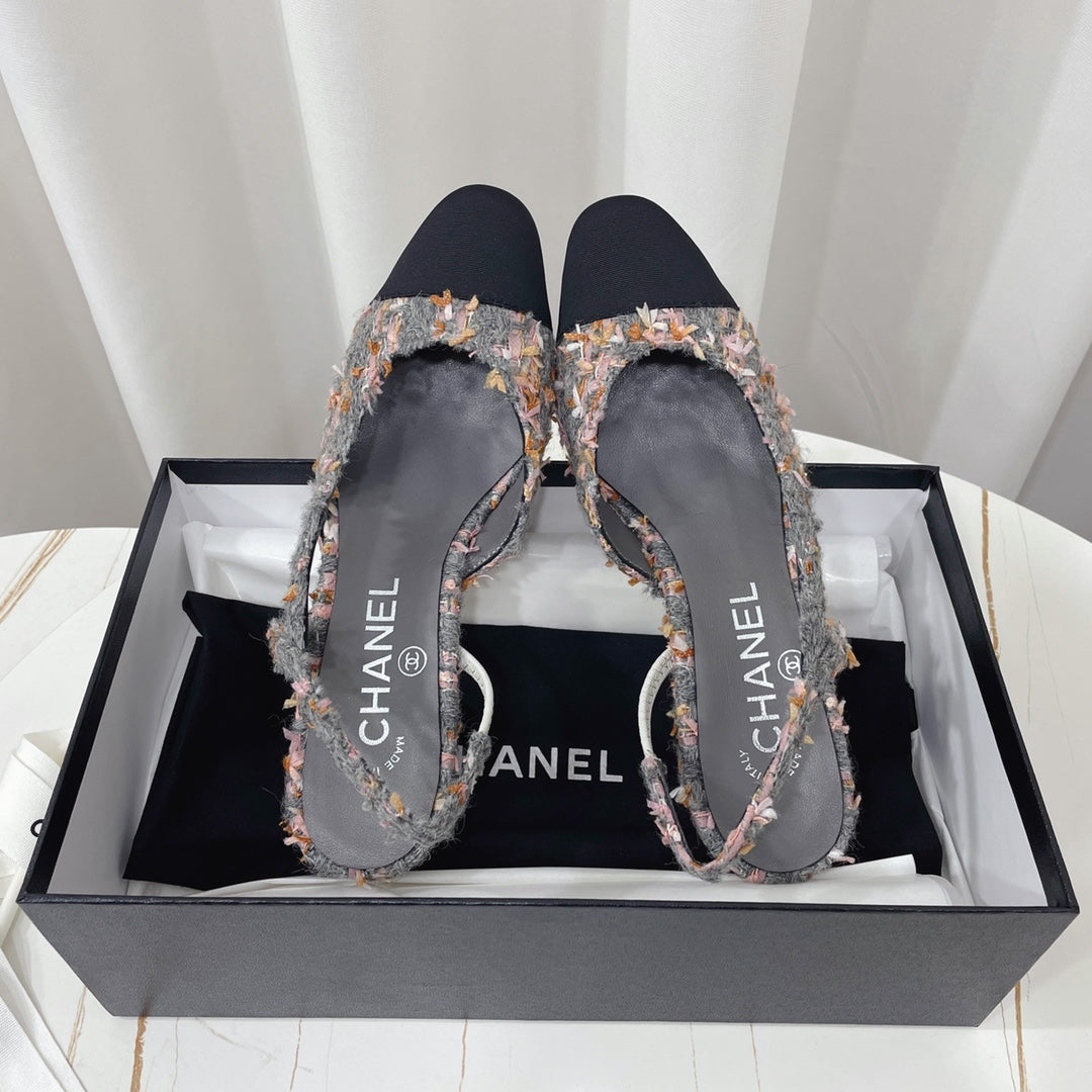 CC 26s High-Heel Slingbacks 6.5cm Black Mix Grey Tweed