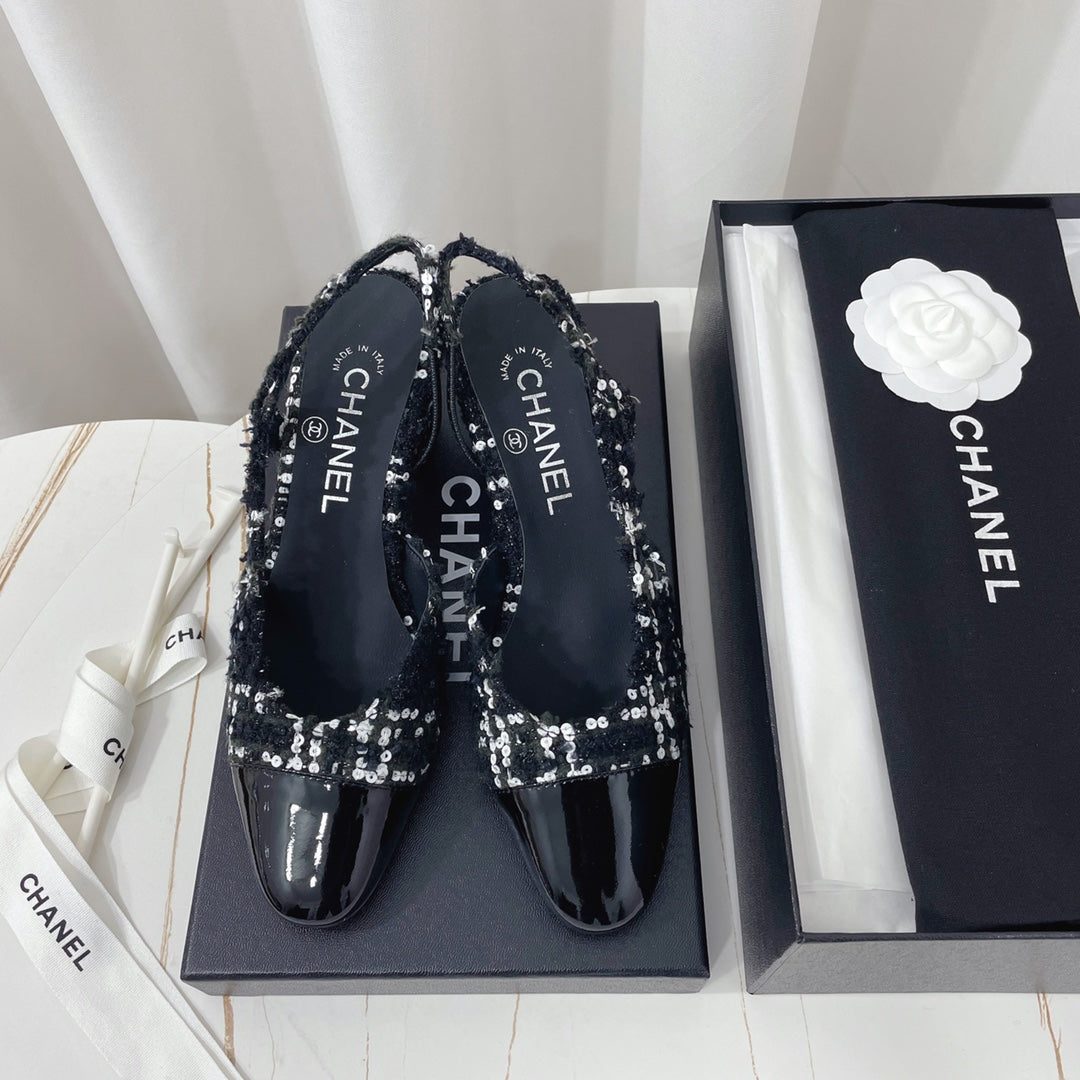 CC 26s High-Heel Slingbacks 65 Mm In Black Mix White Tweed