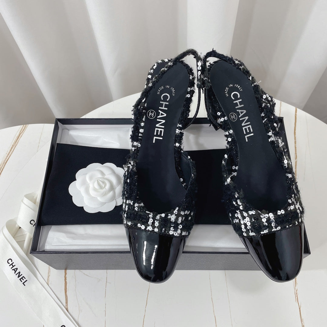 CC 26s High-Heel Slingbacks 65 Mm In Black Mix White Tweed